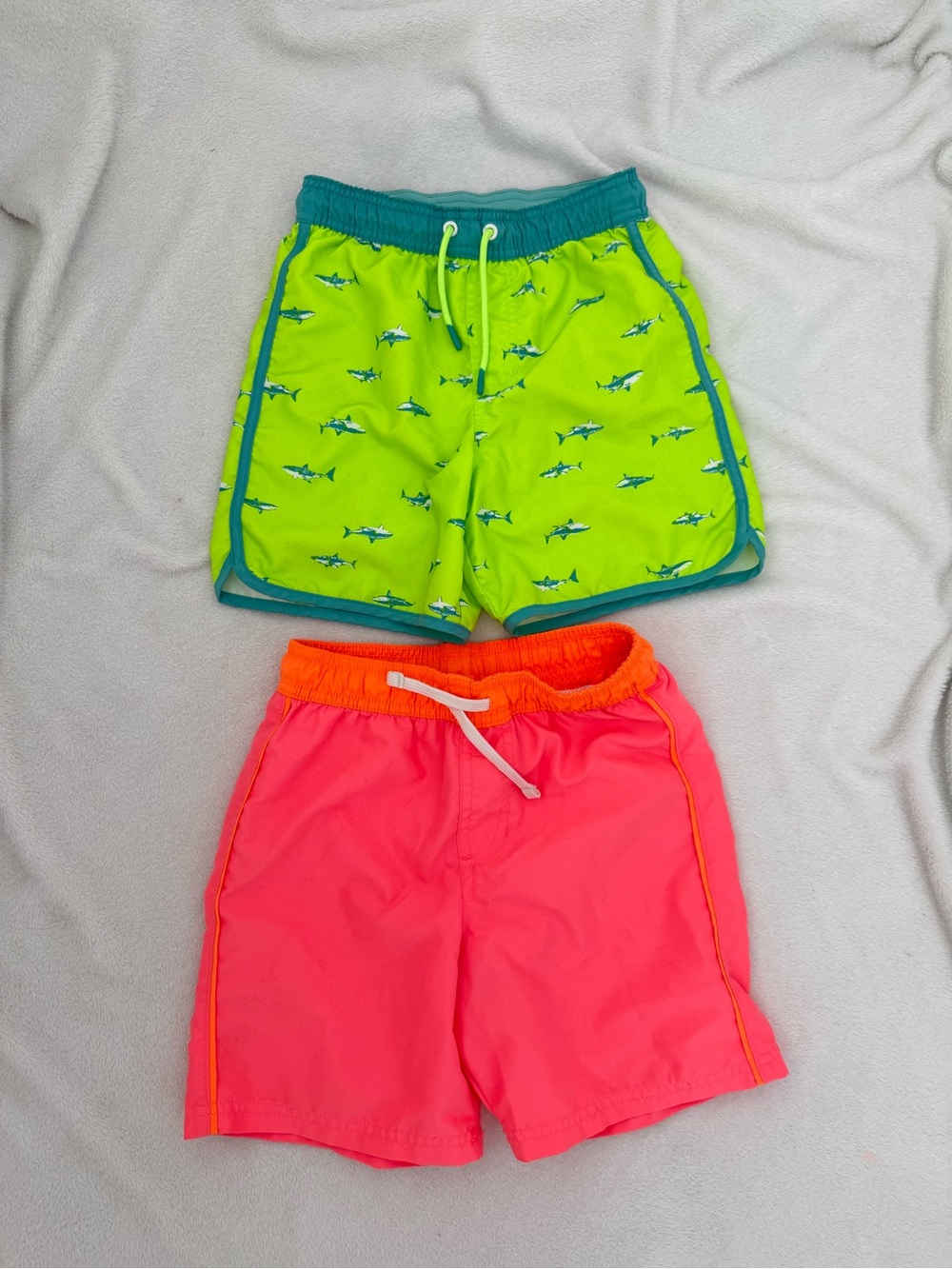 Cat & Jack Neon Green Shark Print & Hot Pink Swim Shorts Set